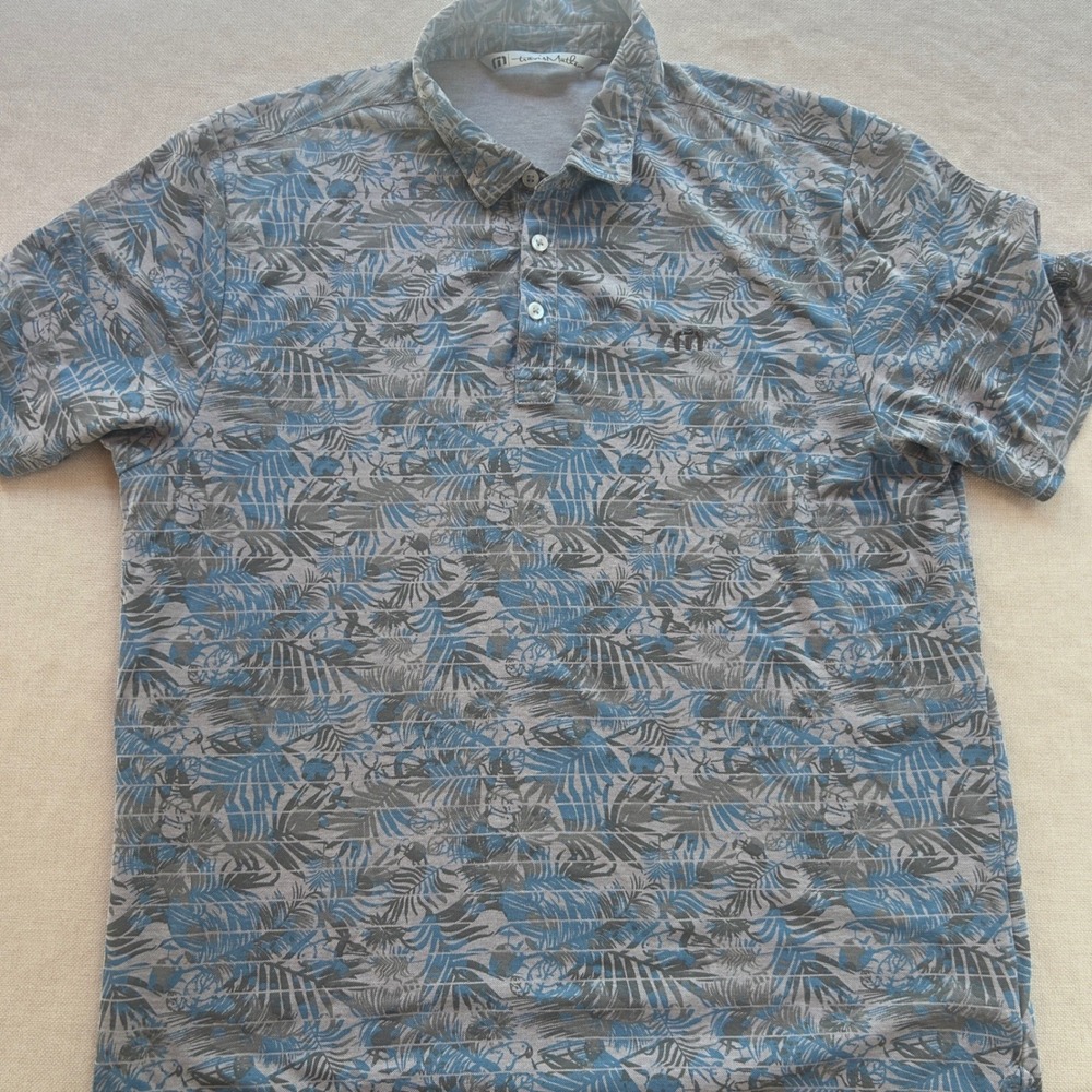 Travis Mathew Golf Polo Mens Large Short Sleeve Palm Leaf Pima Cotton Blend EUC